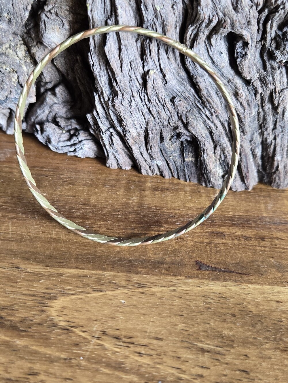 Vintage Twisted Copper Tone Bangle Bracelet Unmarked Minimalist